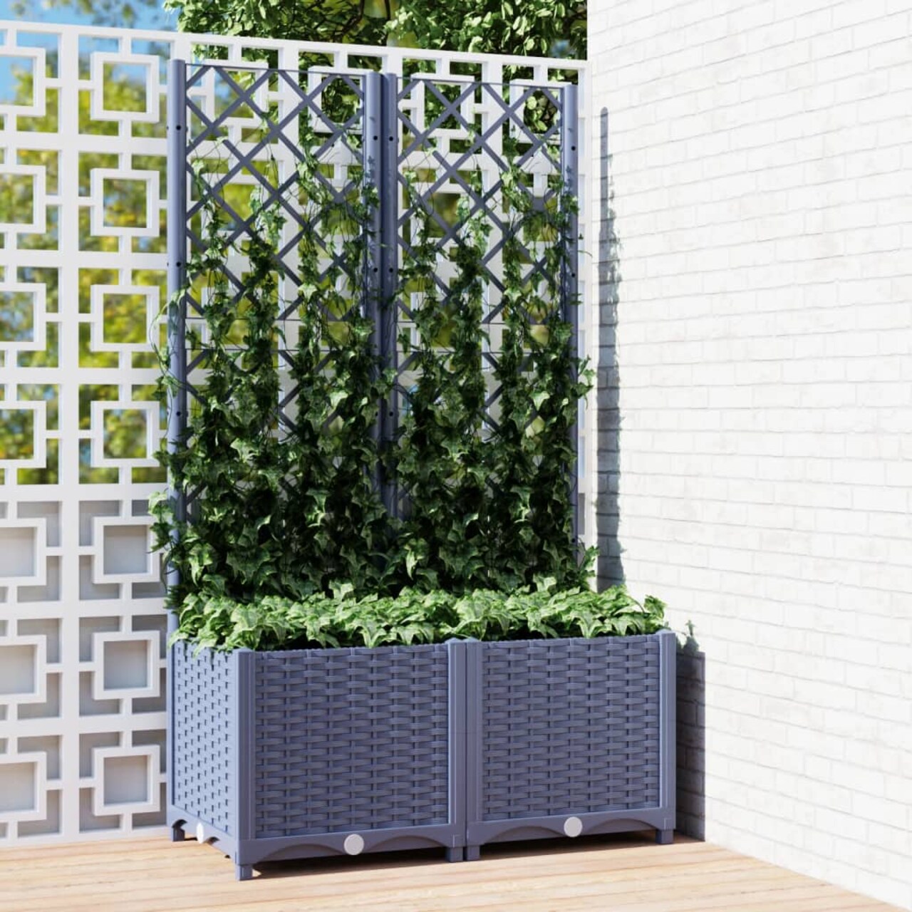 vidaXL Garden Planter with Trellis Dark Gray 31.5x15.7x53.5 PP